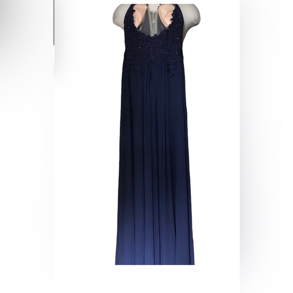 Sherri Hill Elegant Navy Blue Lace Evening Gown - Picture 7 of 8